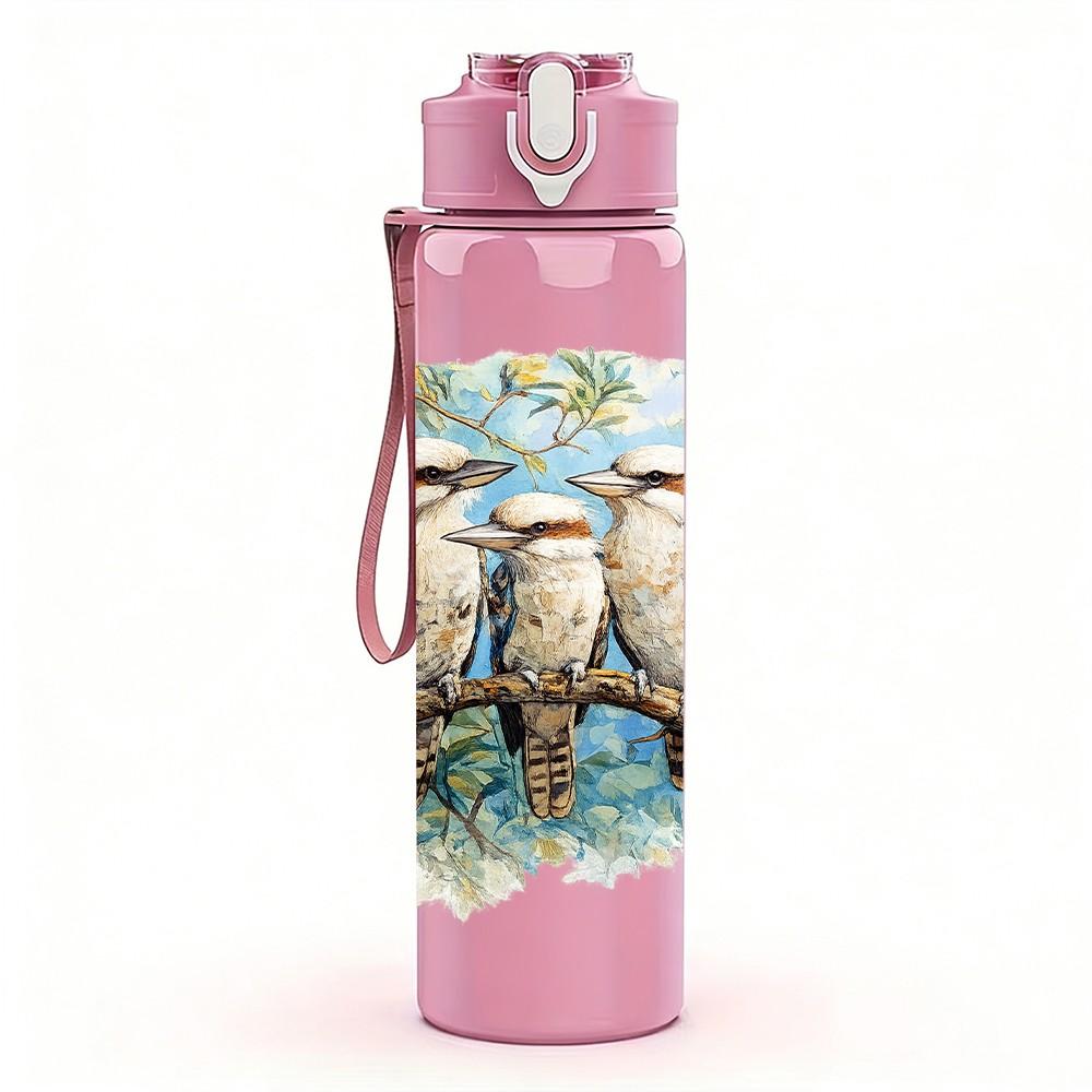1PC Group Birds On Tree Branch Print 750ml Color Plastic Sports Water Bottle Leakproof Flip Straw Lid Suitable for Sports Office Home Use