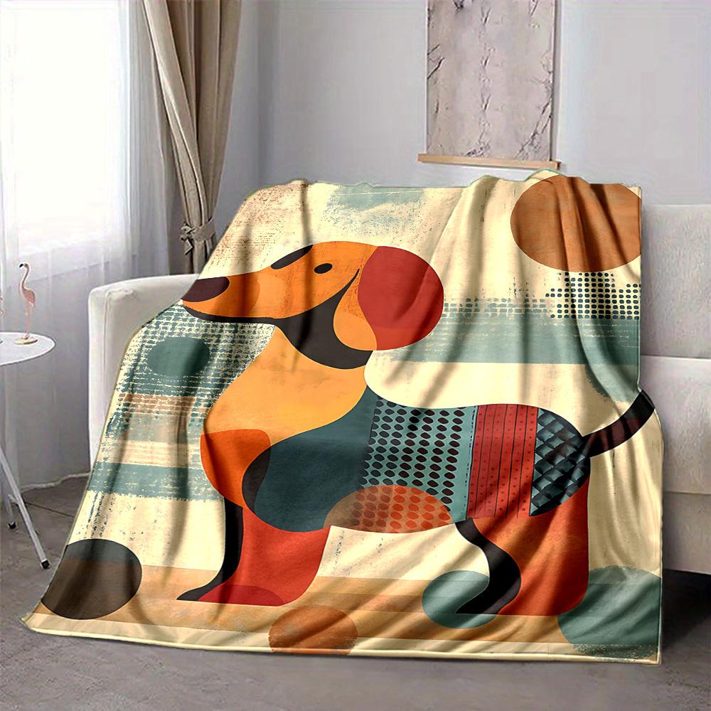 1pc Abstract Canine Lightweight Flannel Blanket, Comfortable and Warm Blanket, for Office and Camping Sofa Bed, Livingroom015