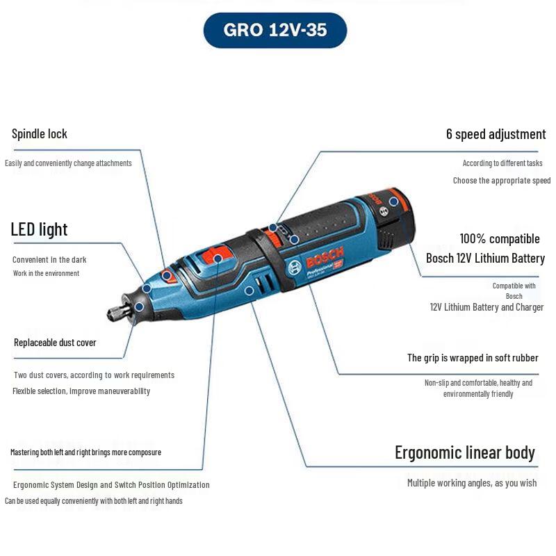 Bosch GRO12V-35 Cordless Rotary Tool CN plug (adapter included)