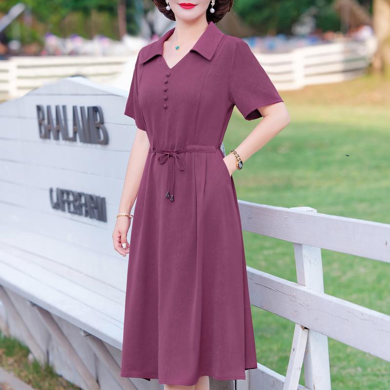 

Элегантные платья для женщин, большие размеры, винтажное платье с коротким рукавом, летнее однотонное платье XL фиолетовый