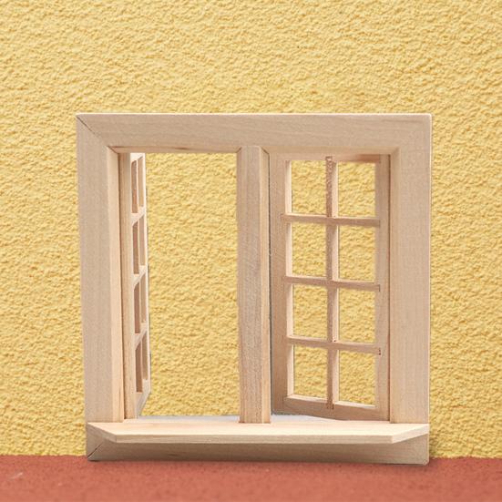 Dekorativ ensfarge Praktisk 16 rutenett 1/12 uferdig miniatyrmøbelmodellvindu i tre