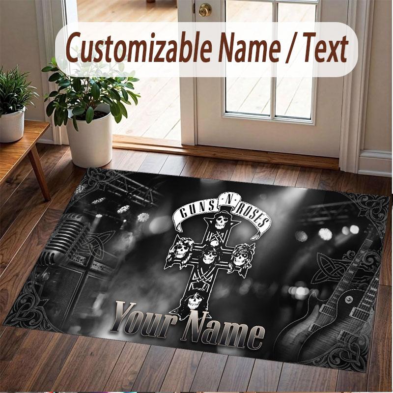 Custom Rug Guns N’ Roses Pattern Print Name Text Soft Non‑Slip Floor Carpet for Home Indoor Decoration
