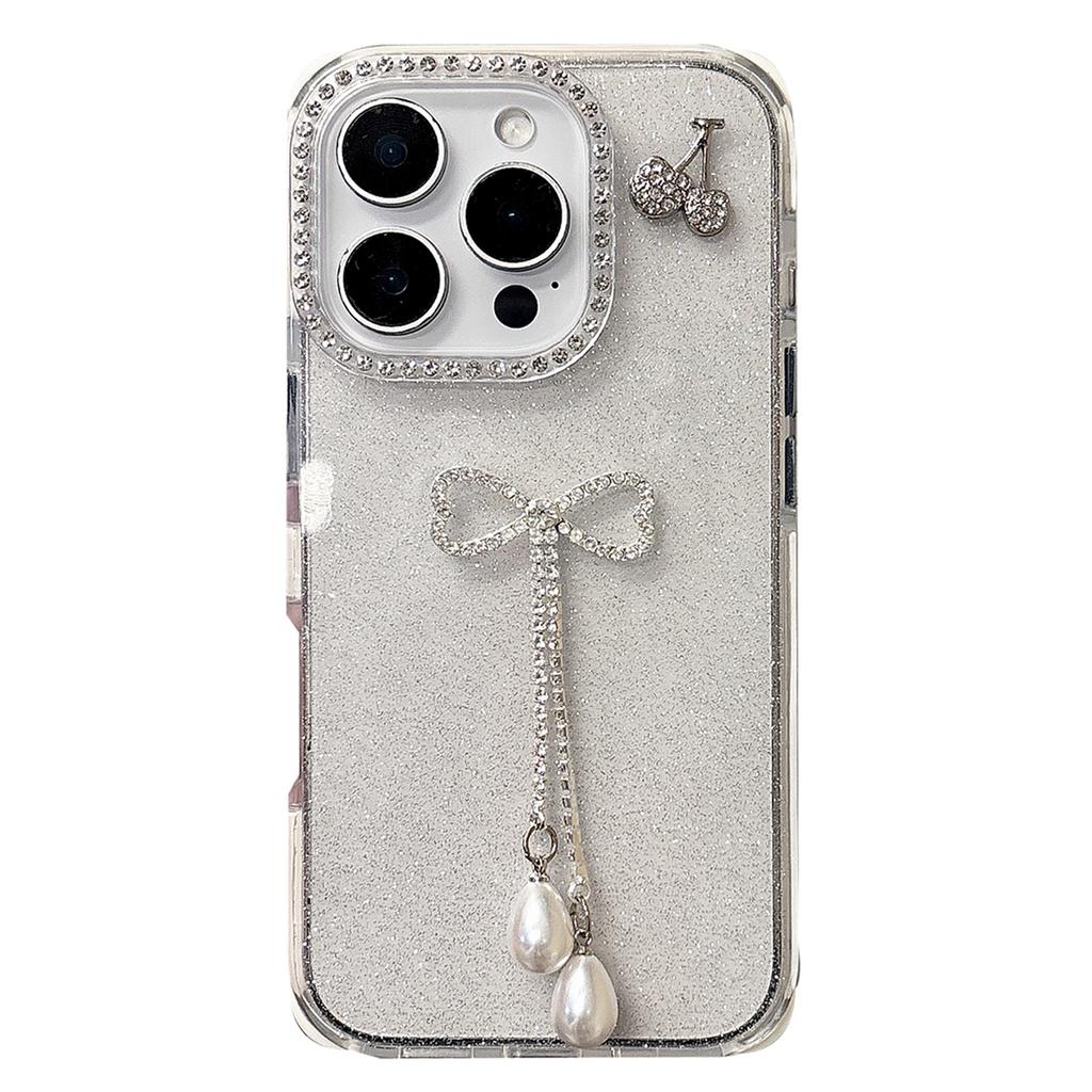 For iPhone 16 Pro Max Case Rhinestone Decor Glitter TPU Phone Cover with Bow Tassel