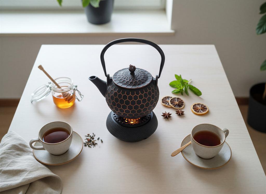 Chaleira de Ferro Fundido 1.2L Infusor de Chá e Ervas Aquecedor de Ferro Fundido