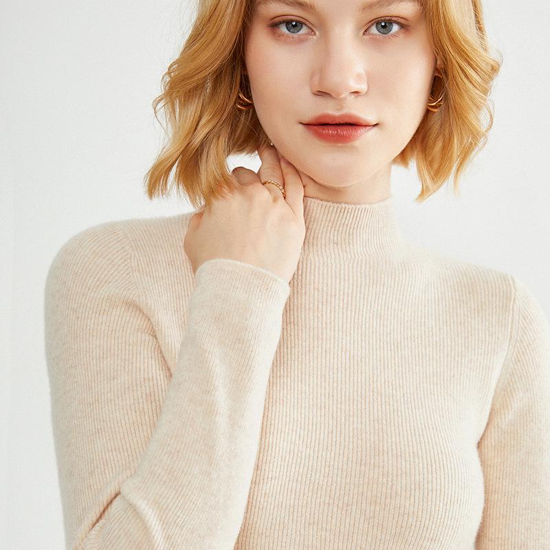 Women's Elegant Slim Fit Pullover: Solid Color Knit Sweater with Stand Collar - Autumn Winter Collection