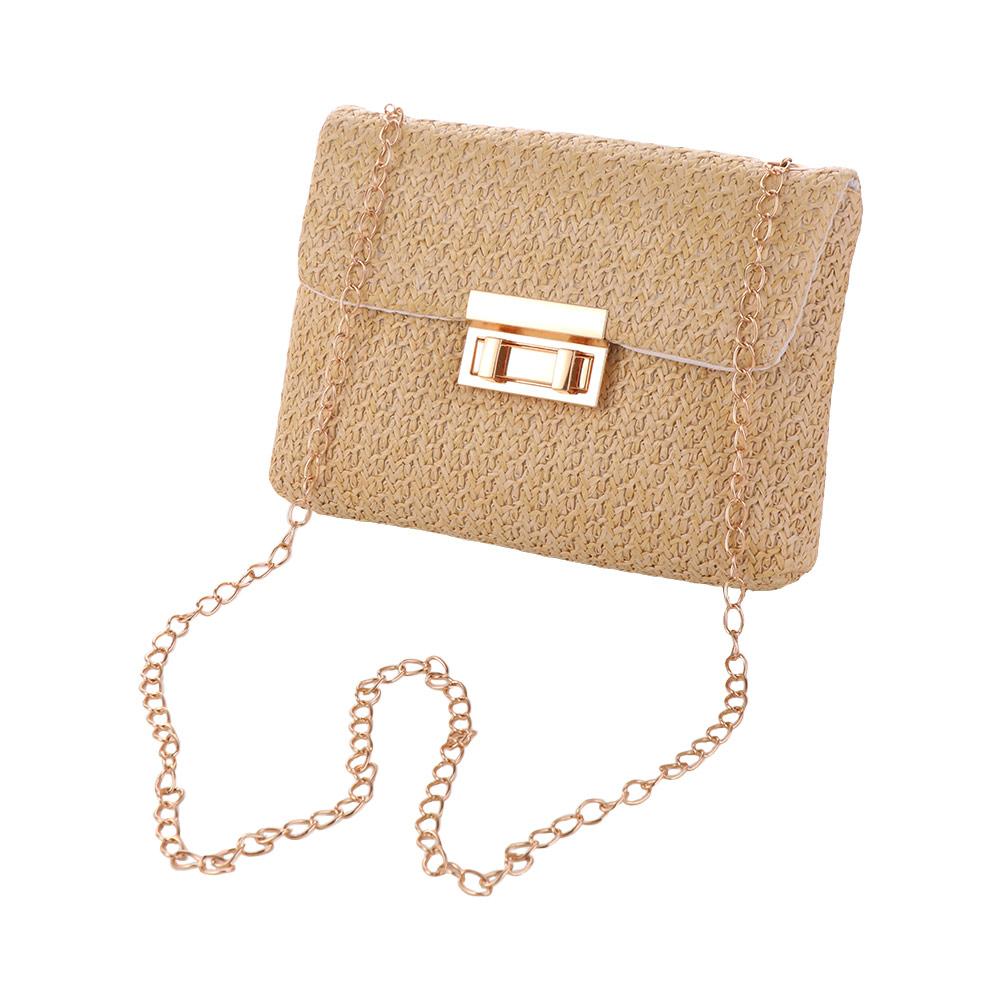 

Simple Lock Buckle Closed Straw Crossbody Bag Chain Woven Small Square Bag Messenger Bag Bohemian Beach Shoulder Bag Summer хакі