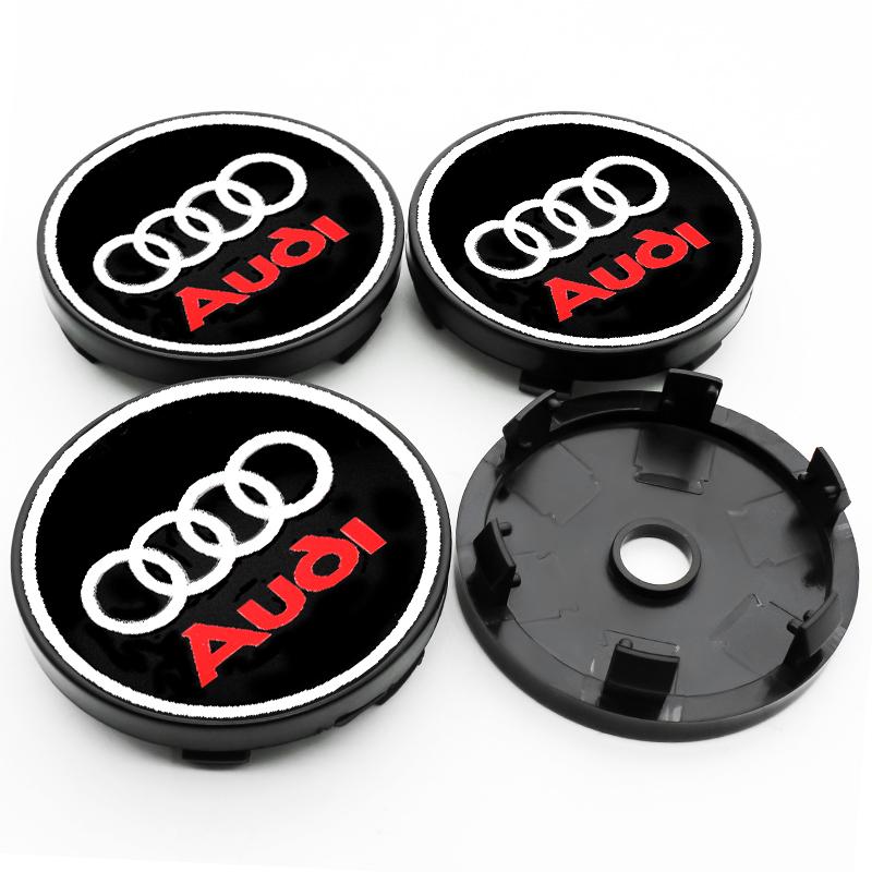 For Audi A34Pcs 56mm 60mm 61mm 68mm 69mm 77mm Car Wheel Center Hub Cap For Audi A1 A3 A4 A5 A6 A7 A8 Q2 Q5 Q7 Q3 TT RS S Rim Cover Stickers