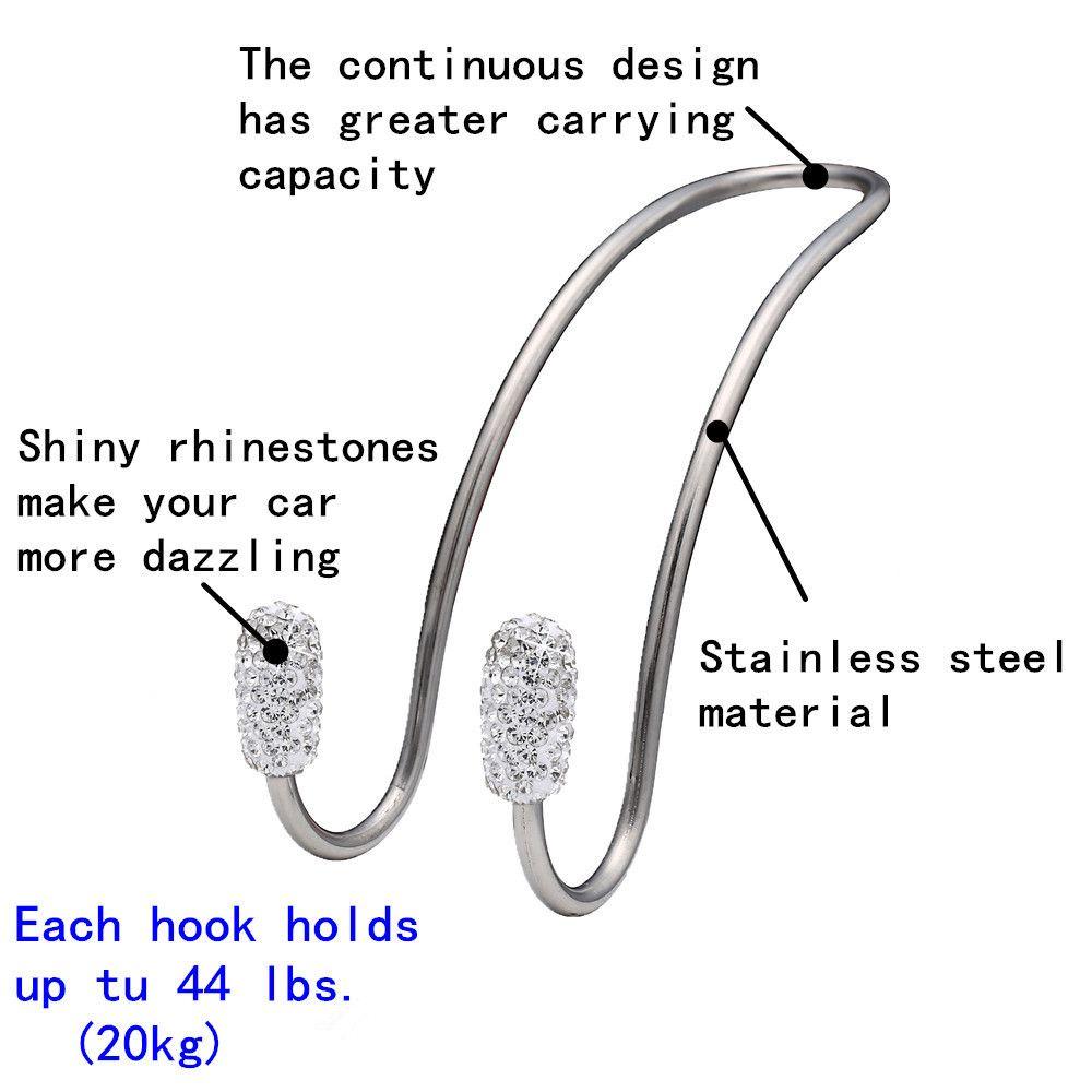 2Pack Backseat Storage Hooks Bling Diamond Seat Back Organizer Durable Strong Headrest Bag Rack Car Hangers Car Accessory