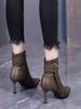 Khaki Pointed High-heeled Short Boots Women's Autumn and Winter 2025 New Design Belt Buckle Splicing Thin Heel Thin Boots