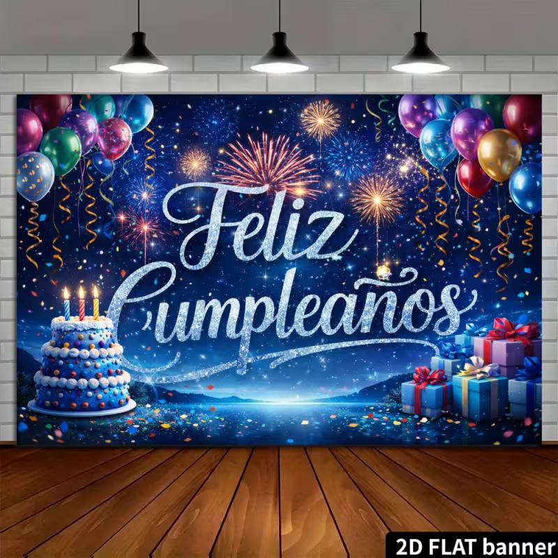 2D Spanish Birthday Fireworks & Balloon Photography Background 47.2x31.5inch/120*80cm