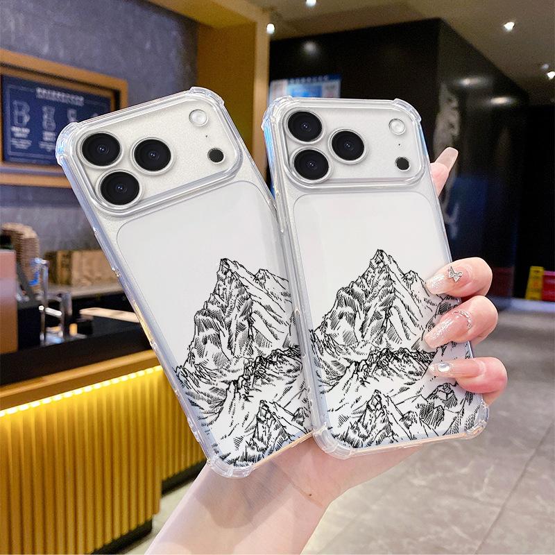 Factory direct supply Minimalist wind lines Snow mountain mobile phone case four corners Anti-drop UV printing Apple 16promax protective case