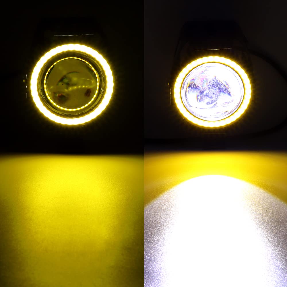 X-STYLE U7 Motorcycle LED Fog Lights, 4 Modes, with Angel Eyes, 12V/24V Universal, IP67 Waterproof, with Switch, White + Blue (Yellow, Straight)