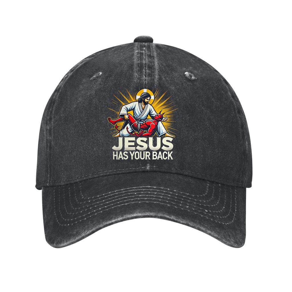 Jesus Has Your Back Graphic Baseball Cap Adjustable Cotton Casual Hat for Adults Outdoor Protection
