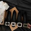 Mode Flatskor för kvinnor 2025 Vår och Höst Svarta Strass Nya Fyrkantiga Tå Loafers Plus Size Damskor 44 42 43