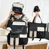 Mochila De Escola Secundária Com Pingente De Urso De Alta Capacidade Mochila Campus Cor Contraste Homens Mulheres Mochila De 5 Peças Bolsa De Ombro Bolsa Crossbody Estojo De Lápis