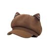 Solid Color Cat Ear Hat Woolen Octagonal Cap Fashion British Beret Hat  Autumn Winter