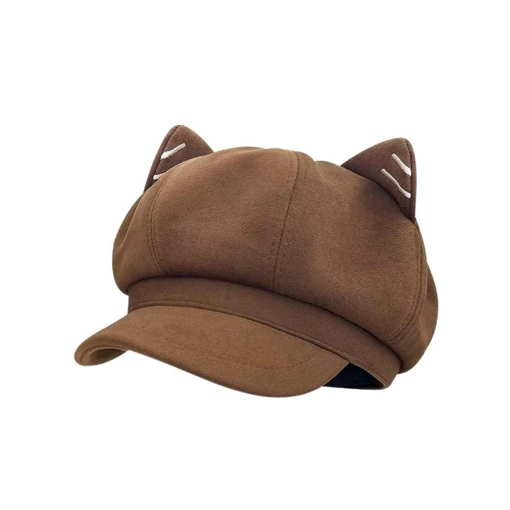 

Solid Color Cat Ear Hat Y2K Octagonal Cap Casual British Beret Hat Girls