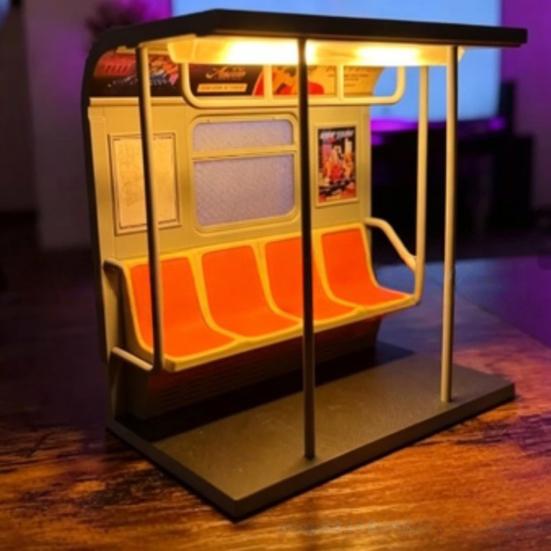 New York Train Lamp Retro LED Ambient Light with Hidden Button 3D Printed Desktop Night Light for Shelf Nightstand Decor
