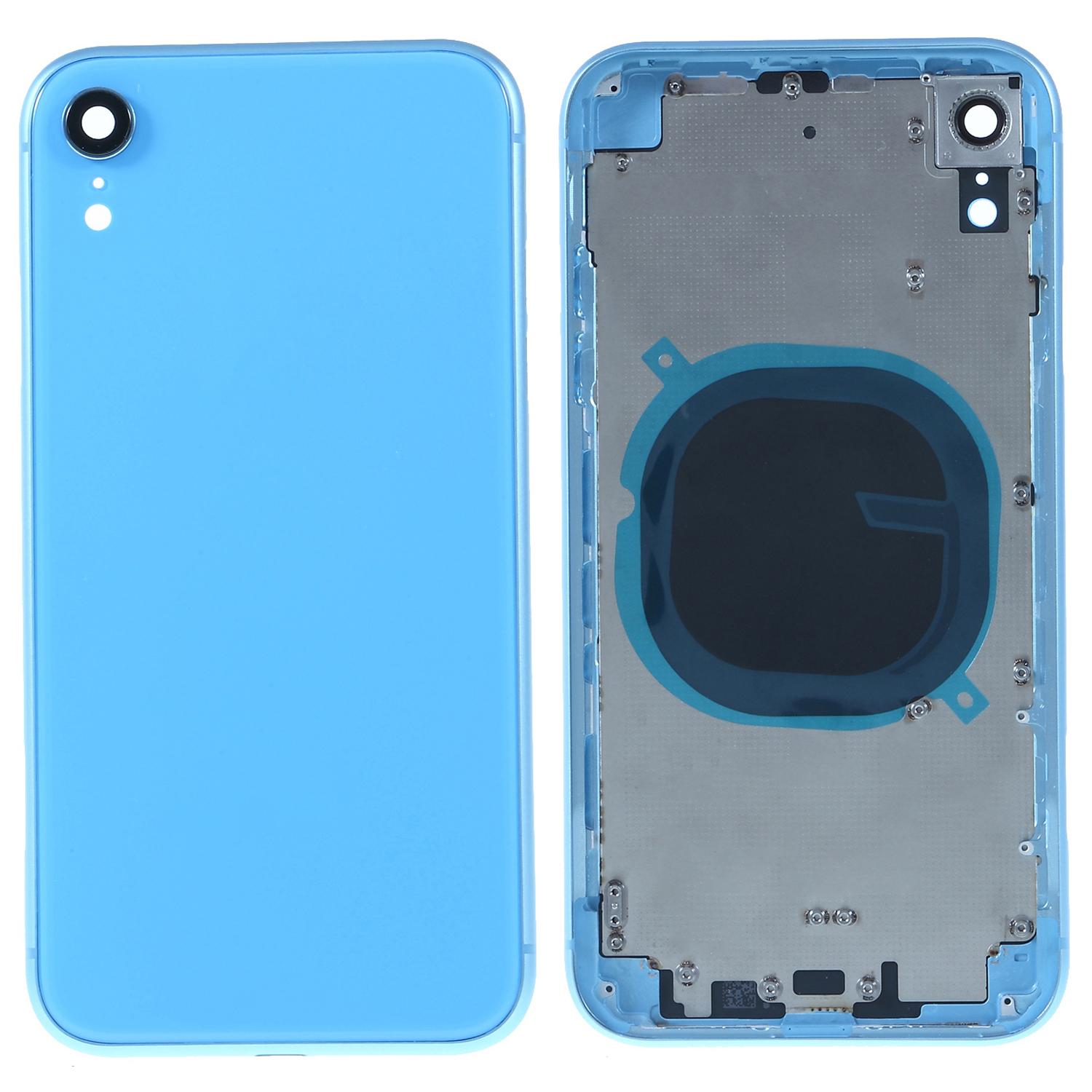 

For iPhone XR 6.1 inch Back Battery Housing Cover+Middle Plate Frame+Side Buttons Replacement Part (without Logo) Blue