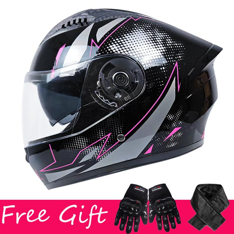 Gloves + Scarf, Double Lens Full-coverage Helmet for Men and Women Riding Four-season Safety Helmet