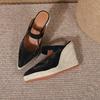 Pantofole da Casa alla Moda Scarpe con Plateau Punta Appuntita Tacchi da Donna a Zeppa Med Morbide Copertura Alta Cinturino con Fibbia Tessuto Elastico TPR Quadrato Sexy