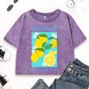The Lemon Tree Les Citrons Print Women Washed T-Shirt Street Cotton Top Vintage Clothes Summer O-Neck Short Sleeve