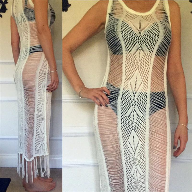 Strikket Beach Cover up Hekle Beach Badedrakt Cover up Badedrakt Coverups Dusk Lang strandkjole
