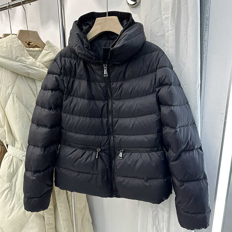 New down jacket for women in winter, short for small M, waist stand-up collar, white duck down thickened down jacket.