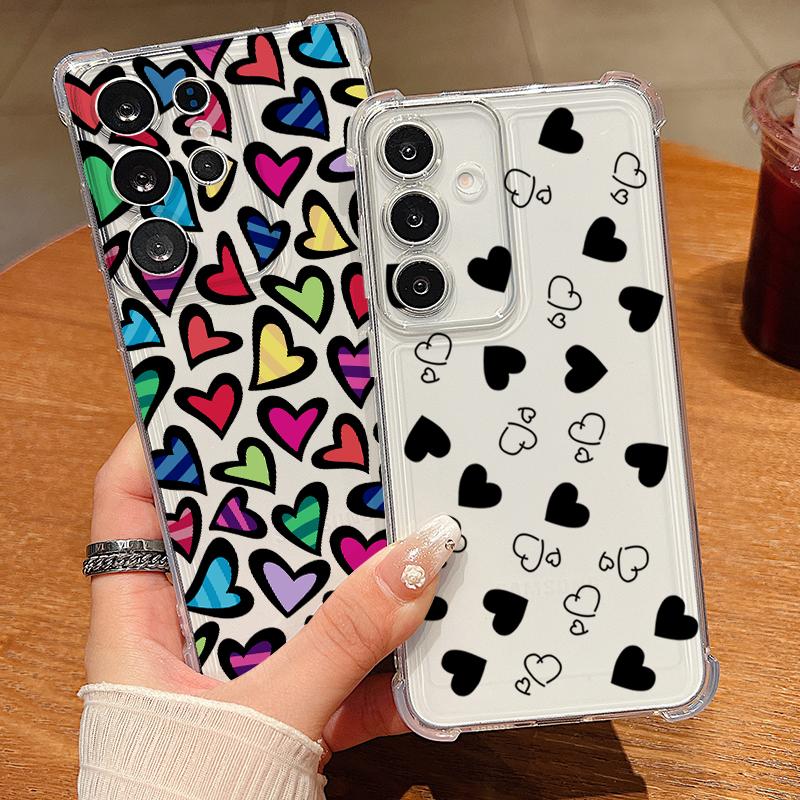 Colorful Hearts Pattern Phone Case For Samsung Galaxy S26 S25 S24 S23 Ultra S22 Plus S21 S24 S25 FE Clear Shockproof Soft Cover