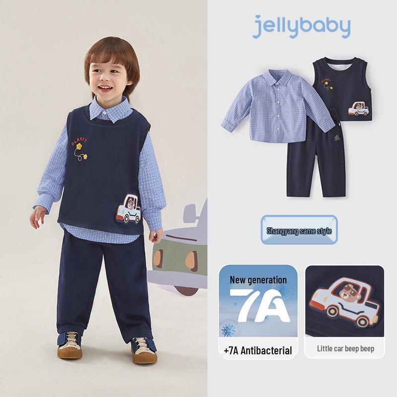 

Boys Three-Piece Spring Shirt Set with Playful Print 80cm [For height 73-79cm]