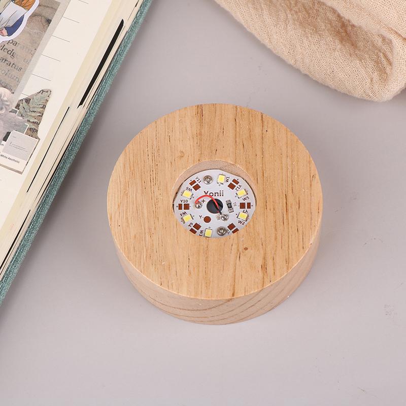 Battery Operated 8/10cm Round Wooden LED Light Dispaly Base Stand Holder Table Night Lamp Base Crystal Glass Art Ornaments 1PC