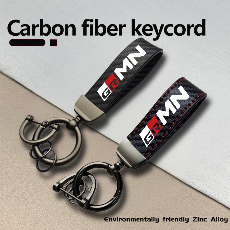 Carbon Fiber Car Logo Key Chains Keyring Emblem Key Rings For Toyota GRsport Hilux Aygo Yaris Corolla Rav4 GR Auris