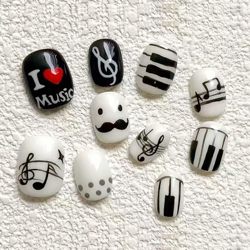 30Pcs Cute Cartoon Short Bean Shaped Press On Nails Autumn Winter Niche Design Fake Nails Gift For Girls And Friends