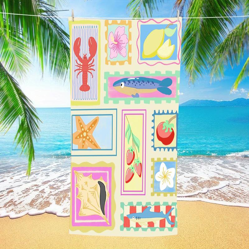 Vintage Stamp Beach Towel Oversized Microfiber Extra Large Quick Dry Sand Free Bath Towel Swim Pool Blanket For Kids Adults