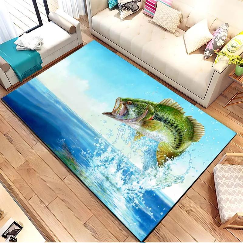 Lure Fishing Rug Anti-Slip Mat Dining Room Living Room Area Rug Soft Bedroom Rug Fishing Lovers Gift Home Decor