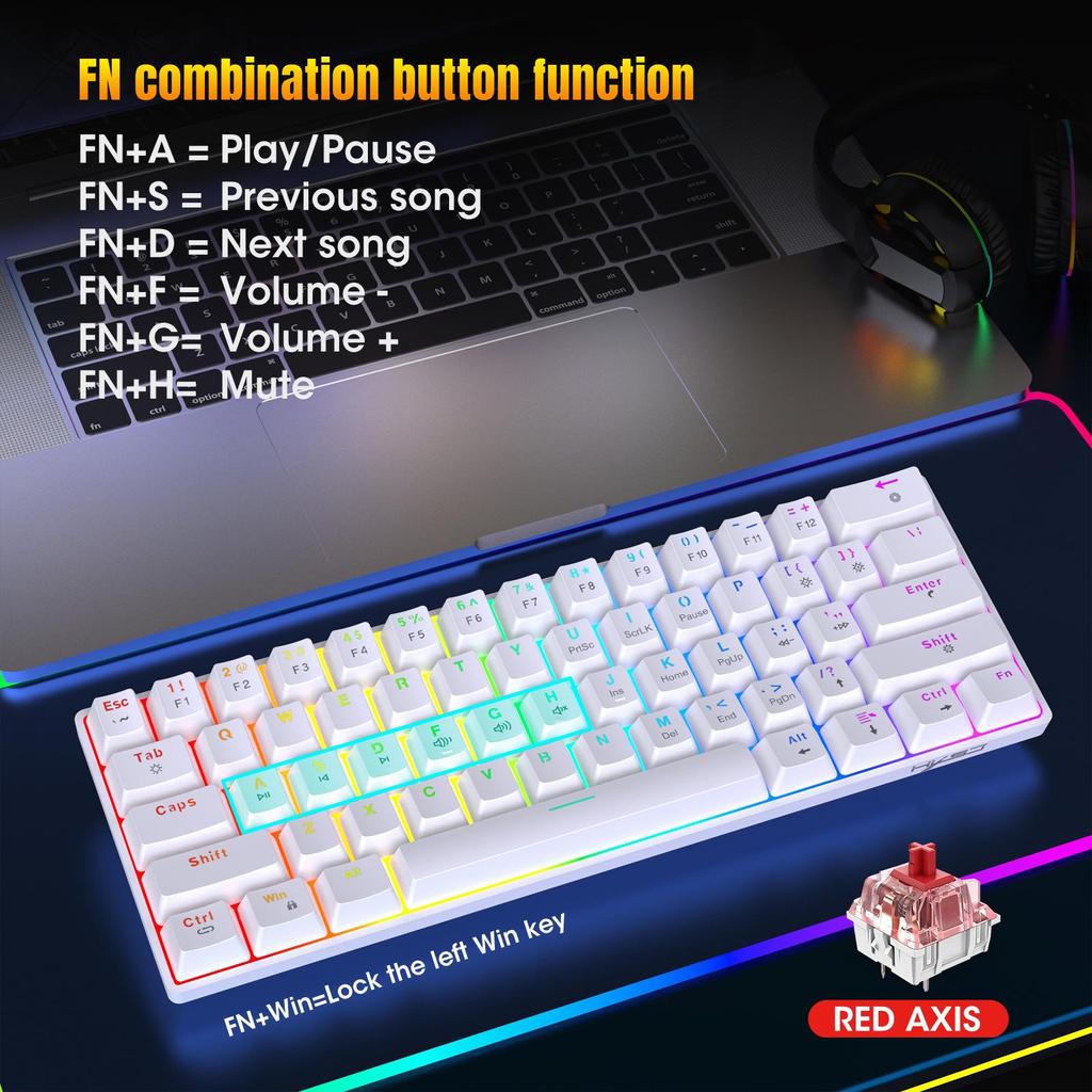 RGB Backlit 61-Key Mechanical Gaming Keyboard with Hot-swappable Red Switches and Full-key Anti-ghosting, Perfect for Office and Gaming.