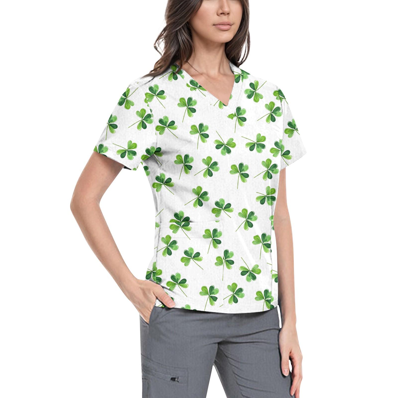 

Жіночий симпатичний робочий одяг з принтом, V-подібним вирізом, двошарові кишені, базовий пуловер з короткими рукавами XL білий