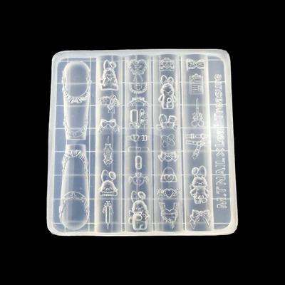 Cartoon Cute Lace Bow Rabbit Silicone Nail Molds Transparent Carving Nail Template Manicure Design Tool Diy Nail Art Decoration