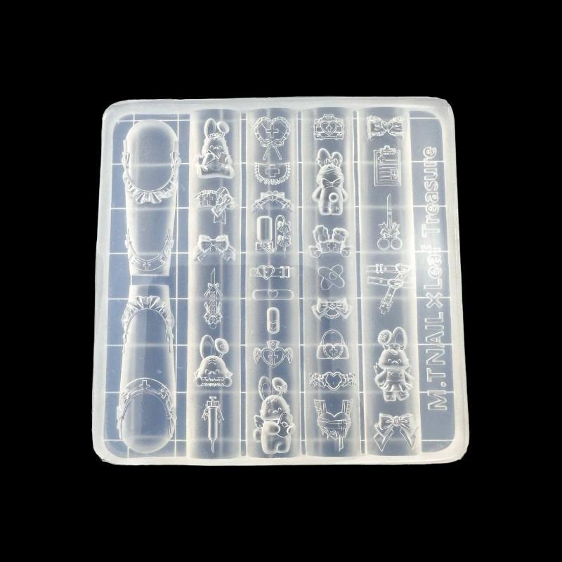 Cartoon Cute Lace Bow Rabbit Silicone Nail Molds Transparent Carving Nail Template Manicure Design Tool Diy Nail Art Decoration