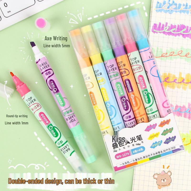 Student Fluorescent Highlighter Pen Set - Large Capacity, Angled Tip, Multi-Color Layering