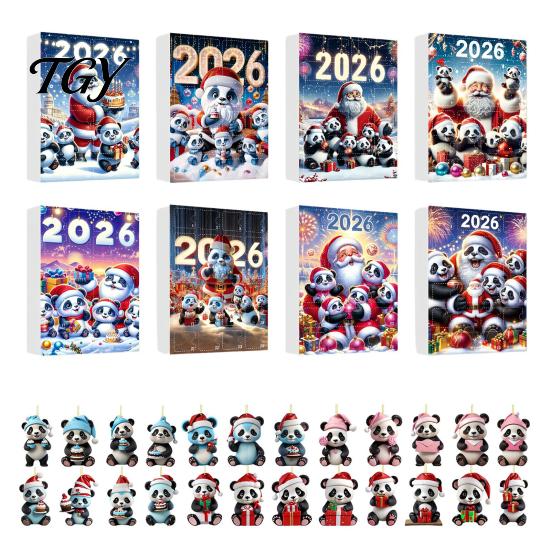Festive Party Decoration Christmas Panda Advent Calendar, 24 Days Countdown Contains Acrylic Calendar for Kids Ornaments, Cute Hanging
