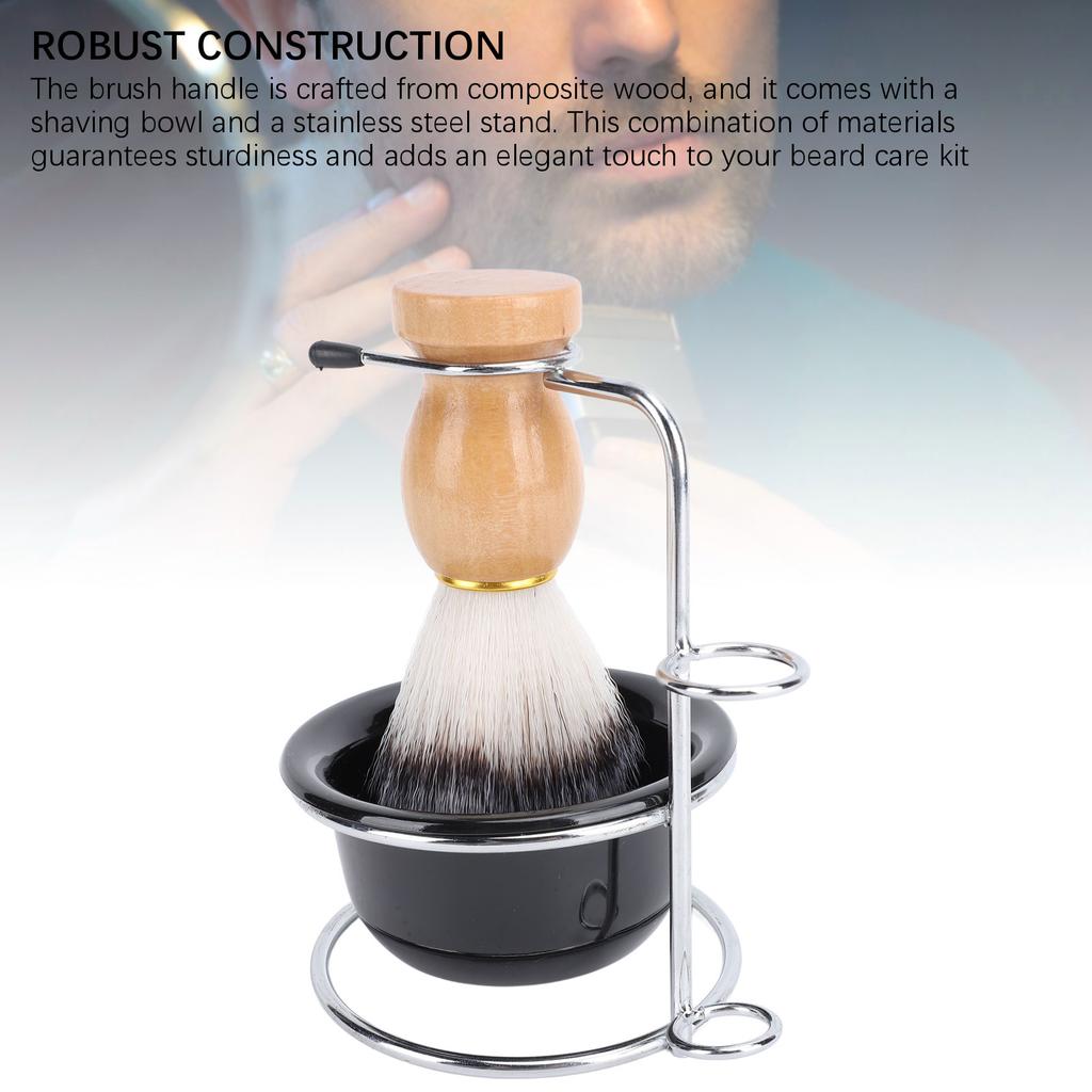 Ensemble de blaireau Kit de toilettage Moussage efficace Poils synthétiques Support en acier inoxydable Bol à raser Support pour hommes
