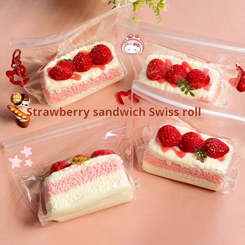 Strawberry Mousse Cake Taba Squishy Silicone Strawberry Cream Cake Mochi Toy Squeeze Toy Fidget Toy Stress Release Hand Relax