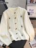 Vintage Handcrafted Embroidery Macrame Knit Sweater Coat Women Autumn New Style Loose Thick Lazy Style