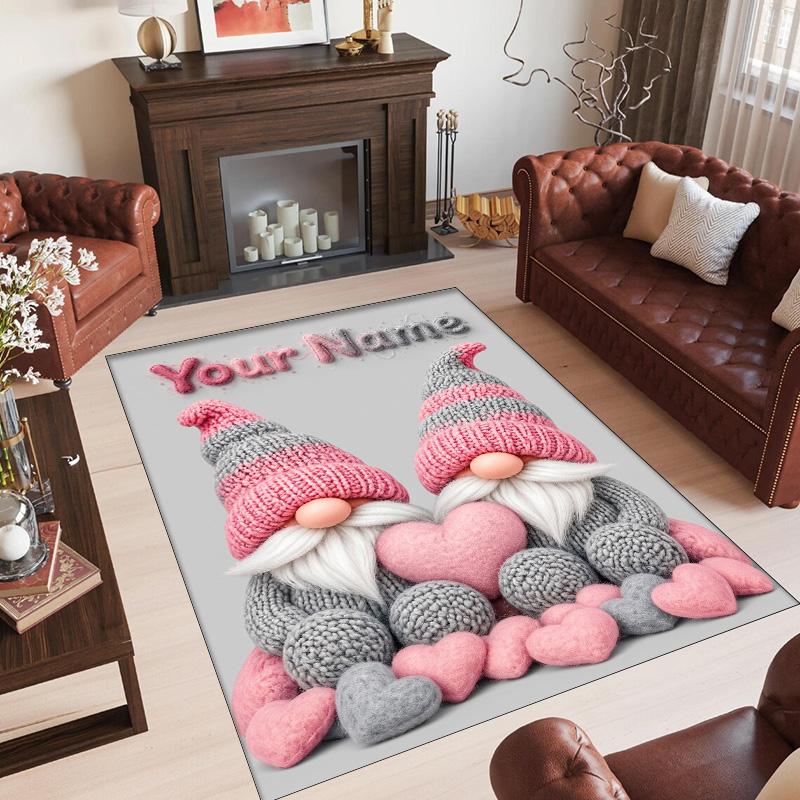 Gnome Theme Crystal Velvet Rug Personalized Custom Name Text Soft Floor Mat Home Decor