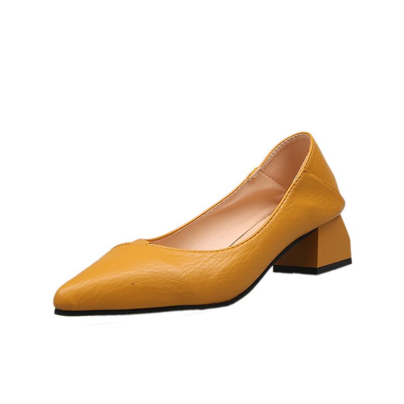 Work shoes Professional women's shoes Two wear medium heel pointed versatile single shoes Beige high heels Women's thick heel