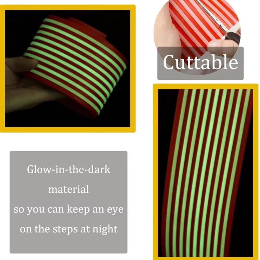 Self Adhesive Luminous Stair Treads 100cm Waterproof Steps Edge Protector PVC Staircases Anti Slip Strips Indoor Outdoor