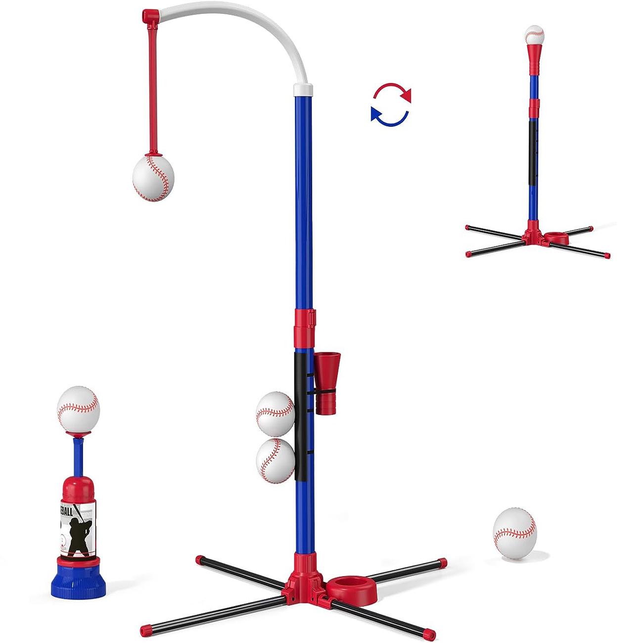 

3-in-1 Kids Baseball Toy Set with Hanging Ball Launcher Adjustable Height Toddler Baseball Set