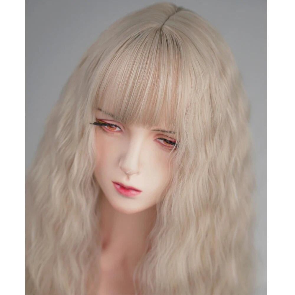 40In Synthetic Long Curly Wig White Pink Brown Orange Lolita Cosplay Women Hair Wig for Daily Party