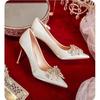 Temperament Chinese Xiuhe Bridal Wedding Shoes Thin Heel Thick Heel Toast High Heels High Heels Thick Heel Wedding Dress Single Shoes